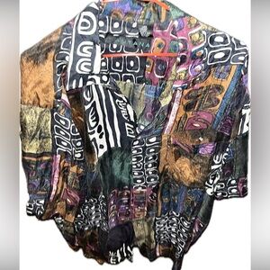 Santana Silk Vintage 90’s Abstract Multicolor Button Up Shirt Mens Large